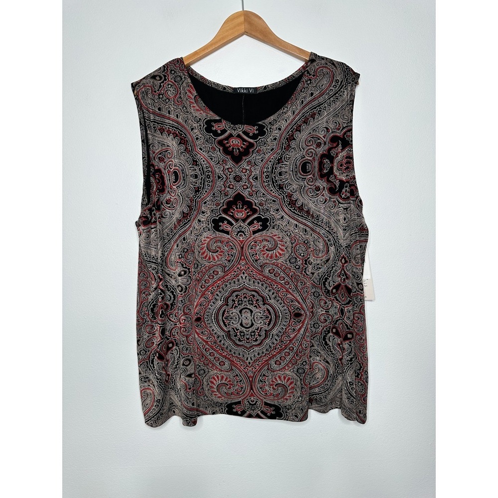 Vikki Vi Tank Top Shell Size 3X Black Paisley Slinky Liquid Knit